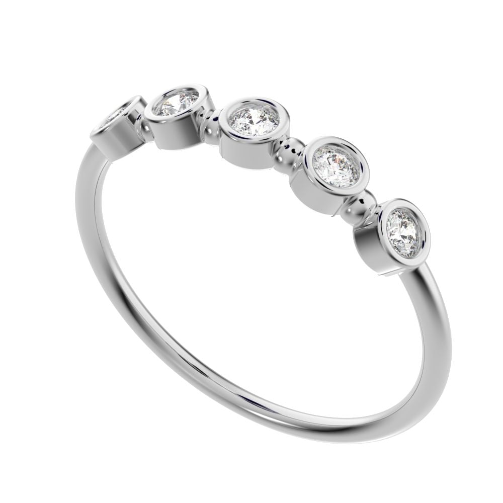 0.15 ct Round Cut Moissanite dainty Minimalist Half Eternity bezel Stackable knot 14K / 18K Solid White Gold everyday wedding band