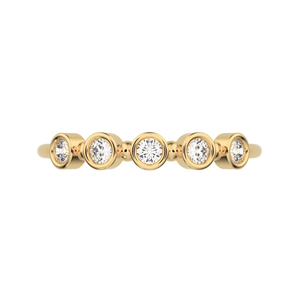 0.15 ct Round Cut Moissanite dainty Minimalist Half Eternity bezel Stackable knot 14K / 18K Solid Yellow Gold everyday wedding band