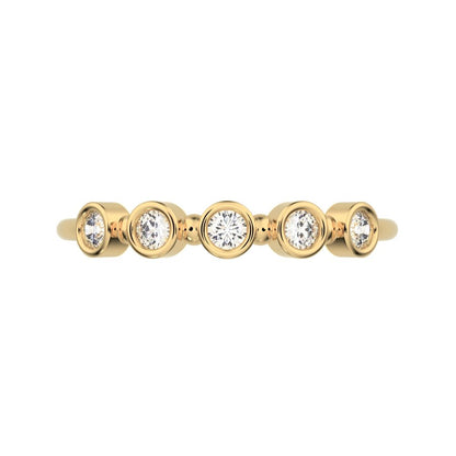 0.15 ct Round Cut Moissanite dainty Minimalist Half Eternity bezel Stackable knot 14K / 18K Solid Yellow Gold everyday wedding band