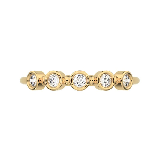 0.15 ct Round Cut Moissanite dainty Minimalist Half Eternity bezel Stackable knot 14K / 18K Solid Yellow Gold everyday wedding band