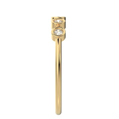 0.15 ct Round Cut Moissanite dainty Minimalist Half Eternity bezel Stackable knot 14K / 18K Solid Yellow Gold everyday wedding band