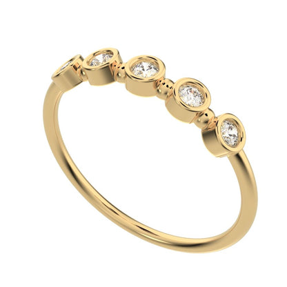 0.15 ct Round Cut Moissanite dainty Minimalist Half Eternity bezel Stackable knot 14K / 18K Solid Yellow Gold everyday wedding band