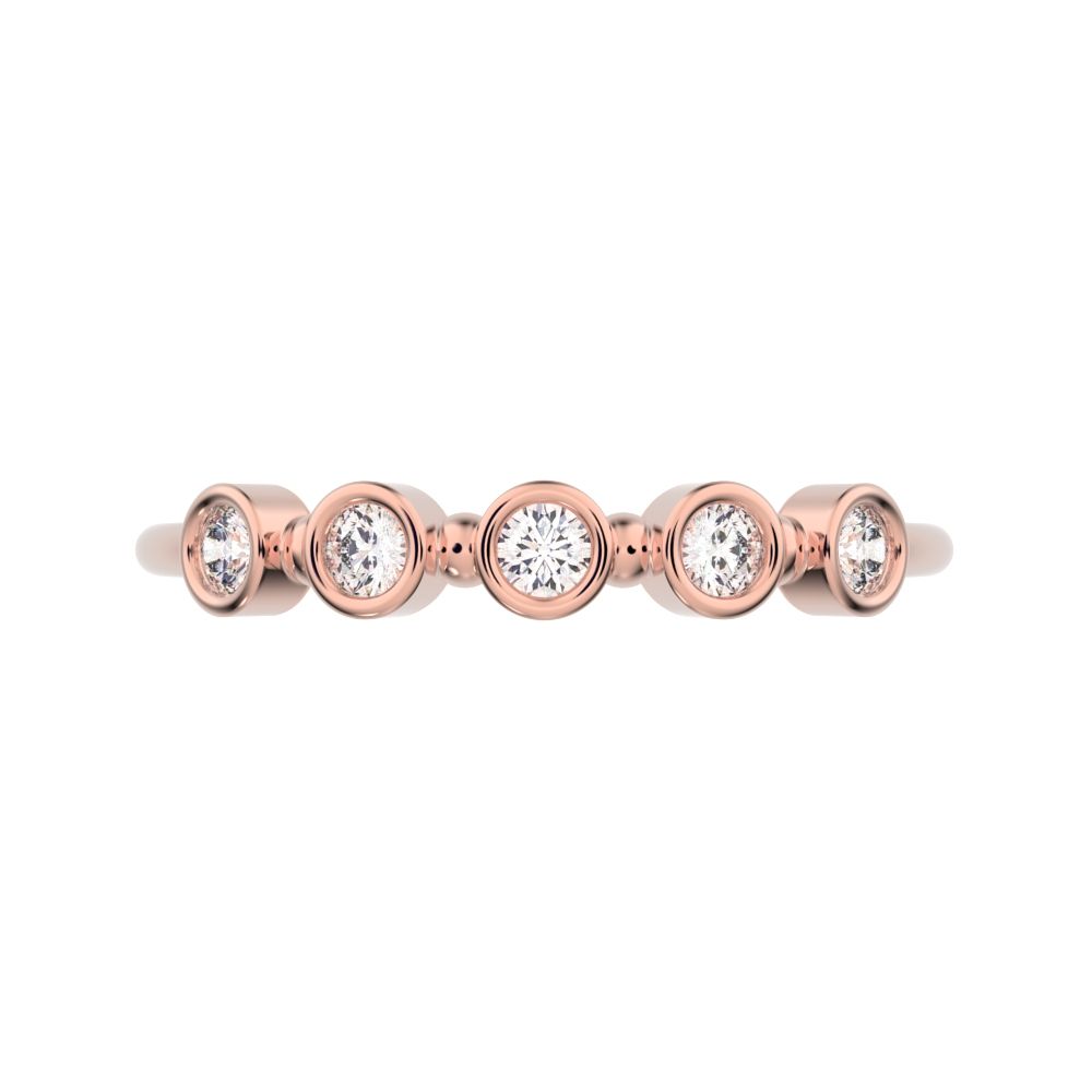 0.15Ct Round Cut Simulated Clear Diamond Minimalist Half Eternity bezel Stackable knot 14K / 18K Solid Rose Gold everyday wedding band