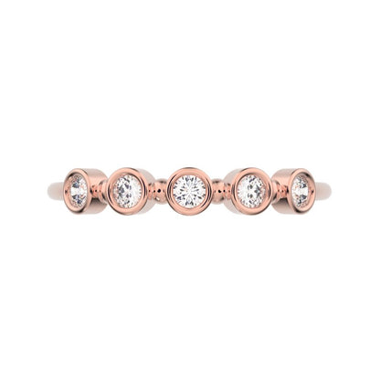 0.15Ct Round Cut Simulated Clear Diamond Minimalist Half Eternity bezel Stackable knot 14K / 18K Solid Rose Gold everyday wedding band