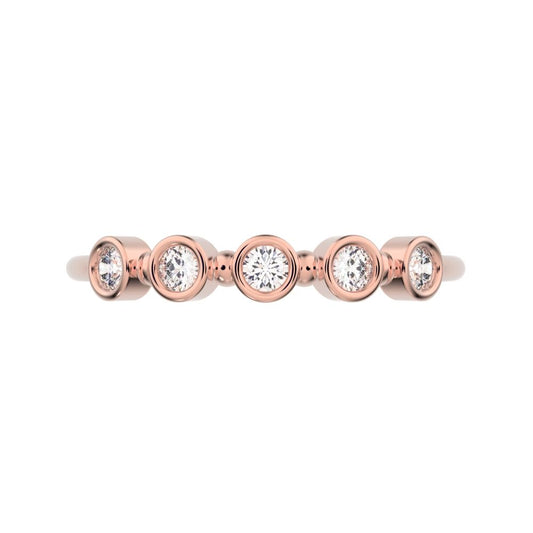 0.15Ct Round Cut Simulated Clear Diamond Minimalist Half Eternity bezel Stackable knot 14K / 18K Solid Rose Gold everyday wedding band