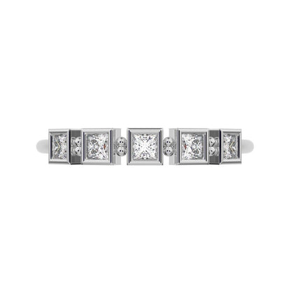 0.3 ct Princess Cut Moissanite dainty Minimalist half eternity square Stackable light 14K / 18K Solid White Gold everyday wedding band