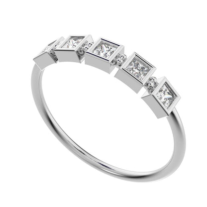 0.3 ct Princess Cut Moissanite dainty Minimalist half eternity square Stackable light 14K / 18K Solid White Gold everyday wedding band