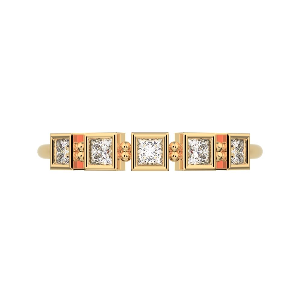 0.3Ct Princess Cut Simulated Clear Diamond Minimalist half eternity square Stackable 14K / 18K Solid Yellow Gold everyday wedding band