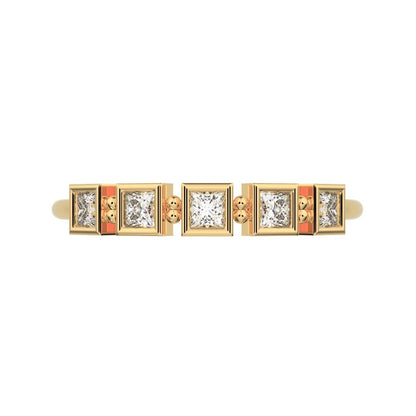 0.3Ct Princess Cut Simulated Clear Diamond Minimalist half eternity square Stackable 14K / 18K Solid Yellow Gold everyday wedding band
