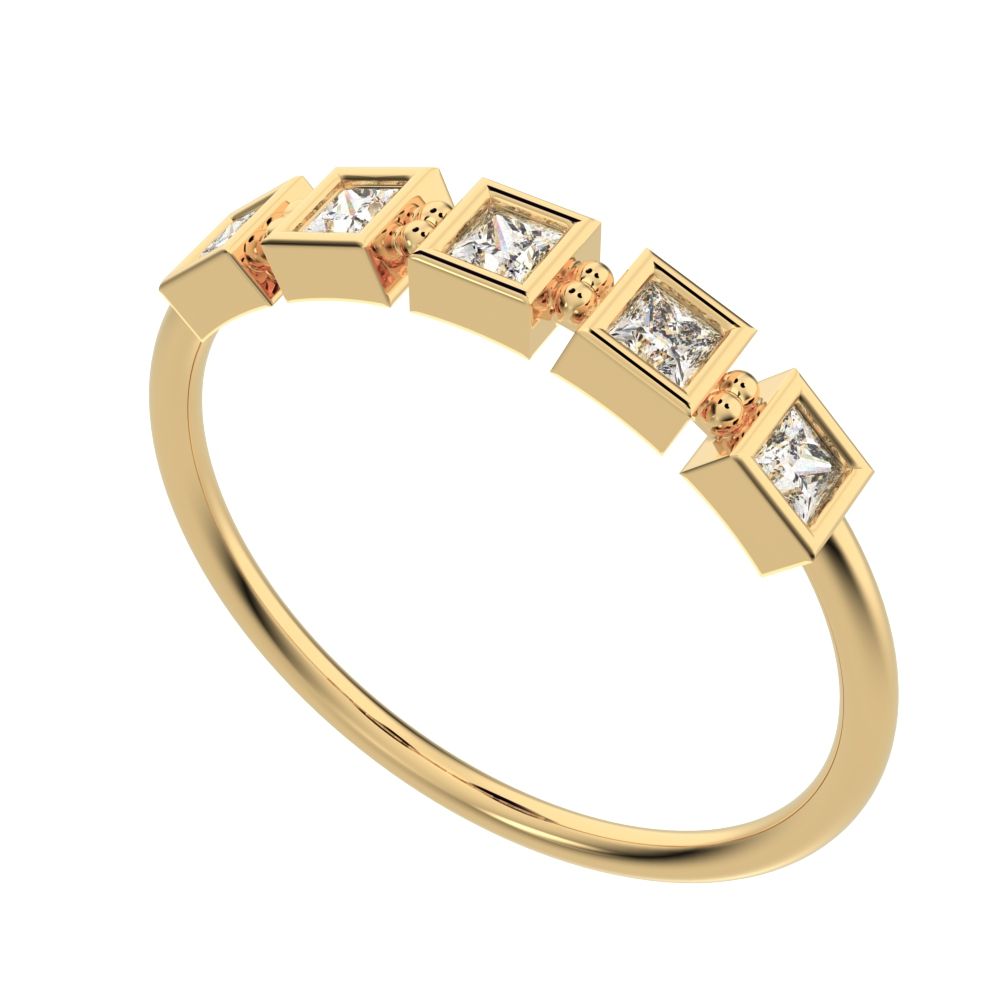 0.3Ct Princess Cut Simulated Clear Diamond Minimalist half eternity square Stackable 14K / 18K Solid Yellow Gold everyday wedding band