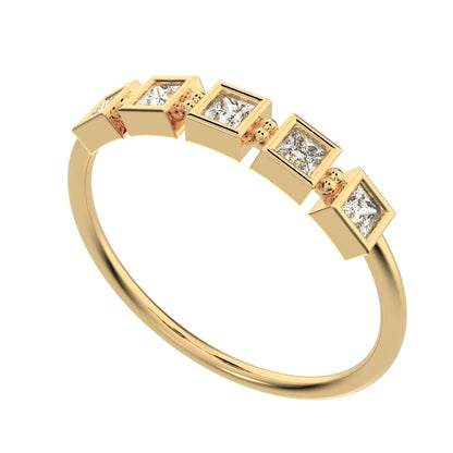 0.3Ct Princess Cut Simulated Clear Diamond Minimalist half eternity square Stackable 14K / 18K Solid Yellow Gold everyday wedding band