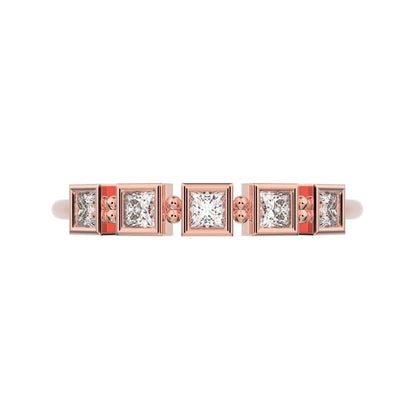 0.3Ct Princess Cut Simulated Clear Diamond dainty Minimalist half eternity square Stackable 14K / 18K Solid Rose Gold everyday wedding band