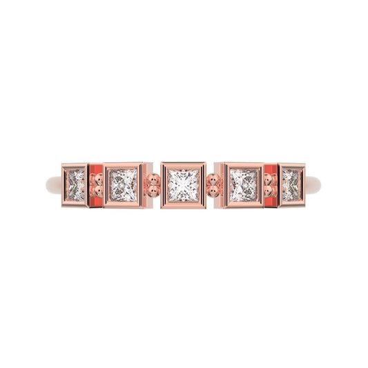0.3Ct Princess Cut Simulated Clear Diamond dainty Minimalist half eternity square Stackable 14K / 18K Solid Rose Gold everyday wedding band
