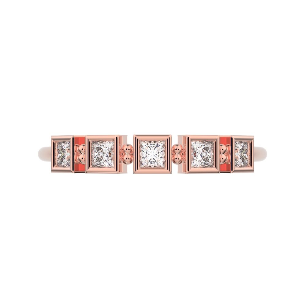 0.3 ct Princess Cut Moissanite dainty Minimalist half eternity square Stackable light 14K / 18K Solid Rose Gold everyday wedding band