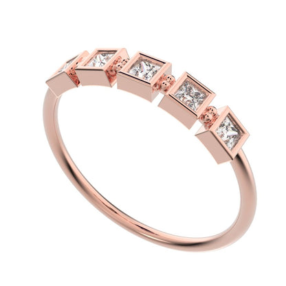 0.3 ct Princess Cut Moissanite dainty Minimalist half eternity square Stackable light 14K / 18K Solid Rose Gold everyday wedding band