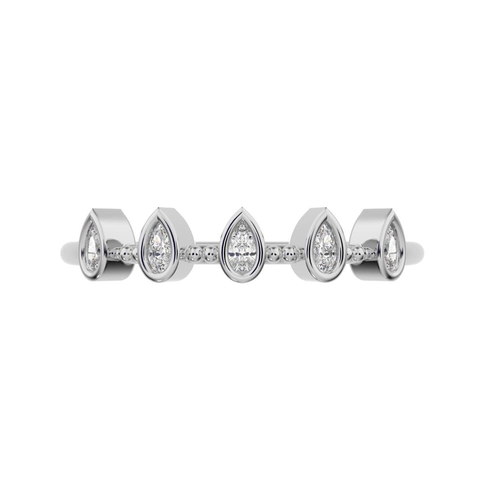 0.4 ct Pear Cut Simulated Clear Diamond dainty Minimalist half eternity eye Stackable knot 14K / 18K Solid White Gold everyday wedding band