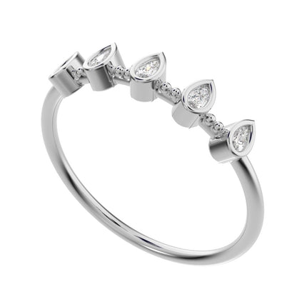 0.4 ct Pear Cut Simulated Clear Diamond dainty Minimalist half eternity eye Stackable knot 14K / 18K Solid White Gold everyday wedding band