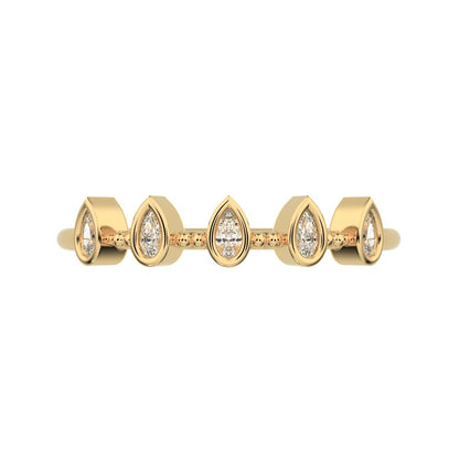 0.4Ct Pear Cut Simulated Clear Diamond dainty Minimalist half eternity eye Stackable knot 14K / 18K Solid Yellow Gold everyday wedding band