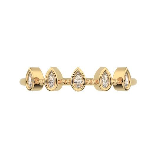 0.4Ct Pear Cut Simulated Clear Diamond dainty Minimalist half eternity eye Stackable knot 14K / 18K Solid Yellow Gold everyday wedding band