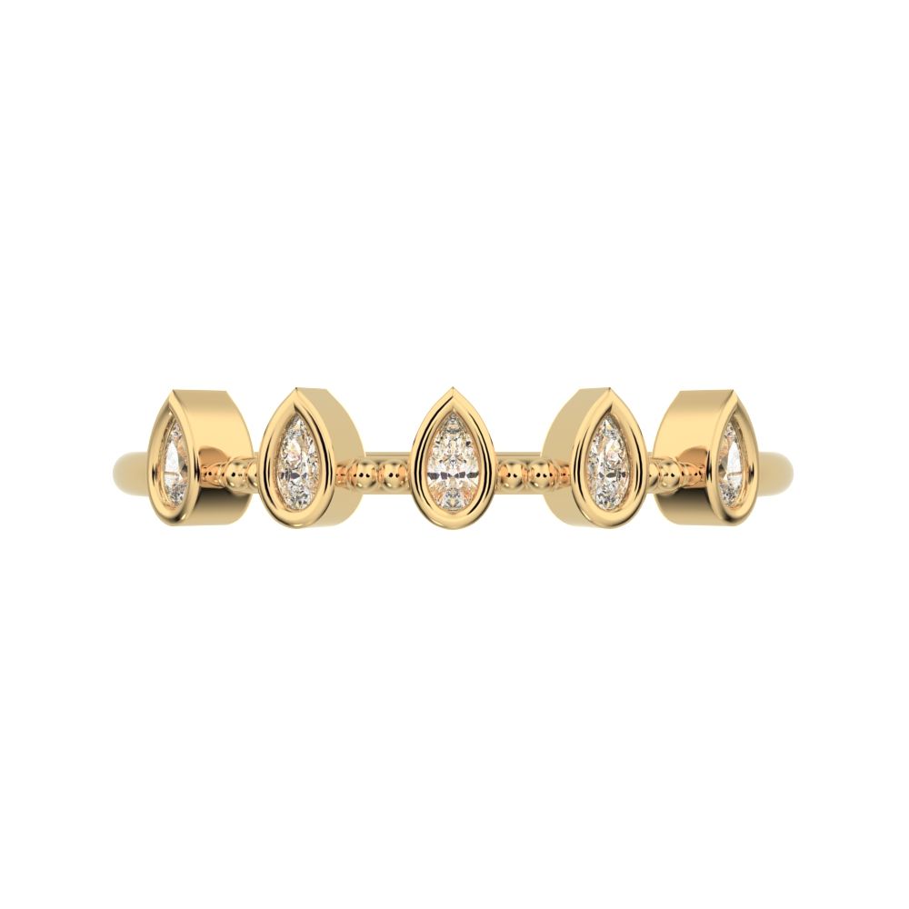 0.4 ct Pear Cut Moissanite dainty Minimalist half eternity eye Stackable knot 14K / 18K Solid Yellow Gold everyday wedding band