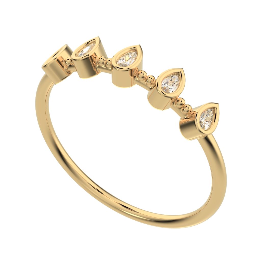 0.4 ct Pear Cut Moissanite dainty Minimalist half eternity eye Stackable knot 14K / 18K Solid Yellow Gold everyday wedding band