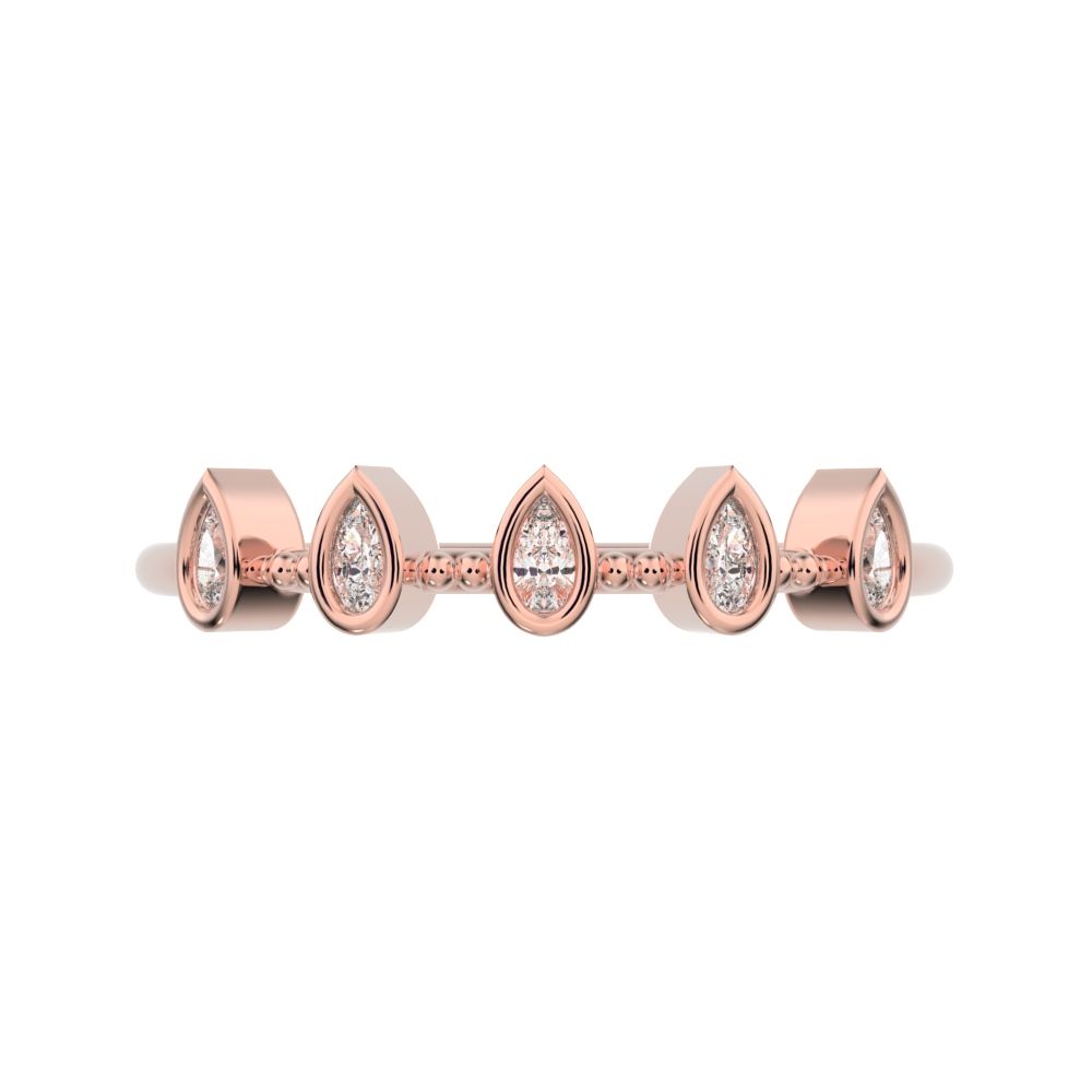 0.4 ct Pear Cut Moissanite dainty Minimalist half eternity eye Stackable knot 14K / 18K Solid Rose Gold everyday wedding band
