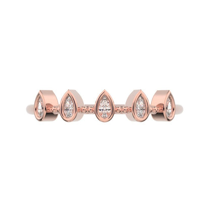 0.4 ct Pear Cut Moissanite dainty Minimalist half eternity eye Stackable knot 14K / 18K Solid Rose Gold everyday wedding band