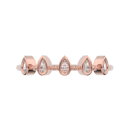 0.4 ct Pear Cut Moissanite dainty Minimalist half eternity eye Stackable knot 14K / 18K Solid Rose Gold everyday wedding band