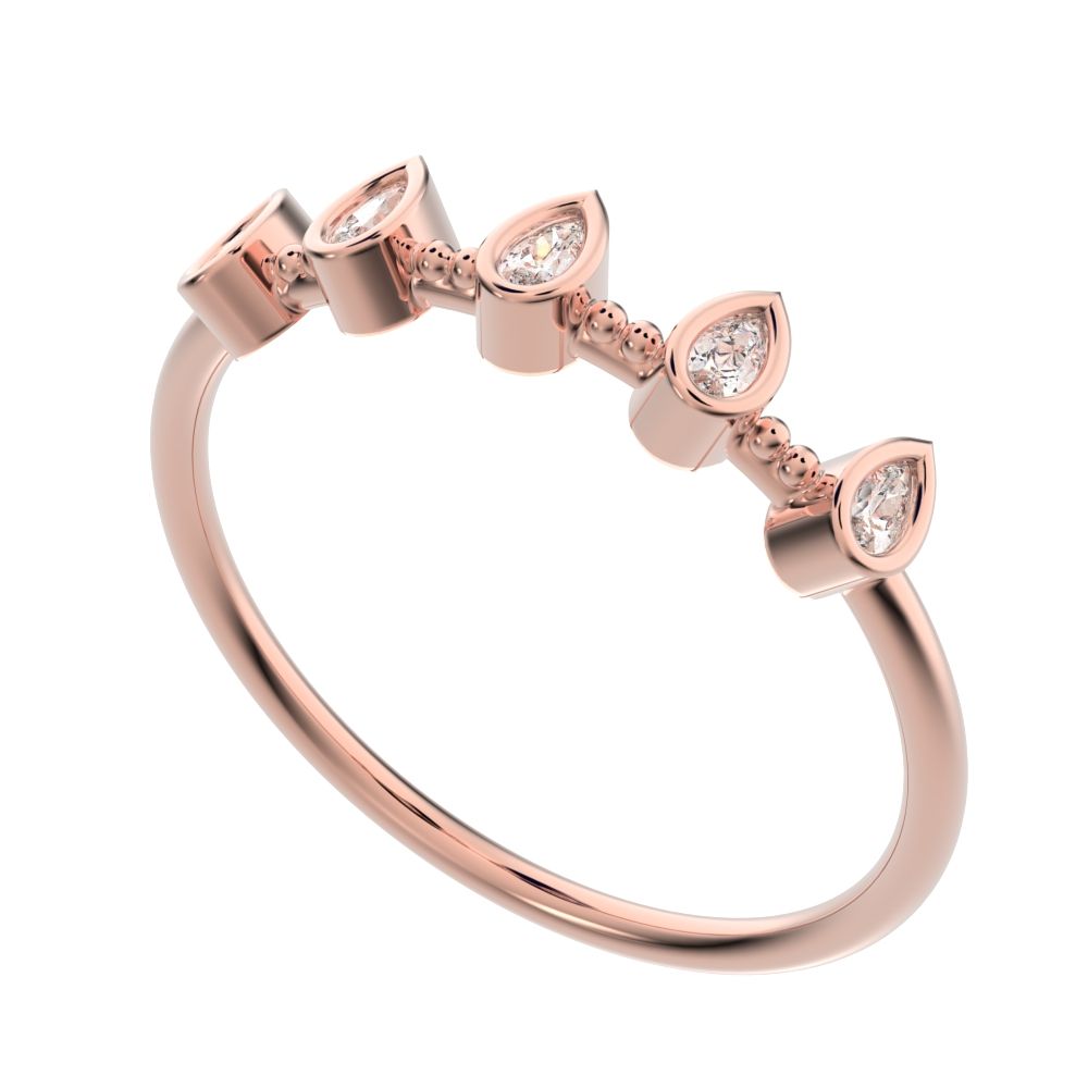 0.4 ct Pear Cut Moissanite dainty Minimalist half eternity eye Stackable knot 14K / 18K Solid Rose Gold everyday wedding band