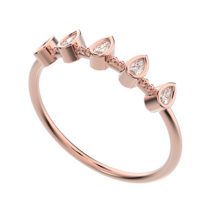 0.4 ct Pear Cut Moissanite dainty Minimalist half eternity eye Stackable knot 14K / 18K Solid Rose Gold everyday wedding band