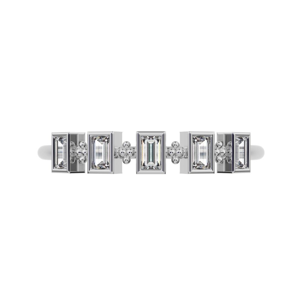 0.25Ct Baguette Cut Simulated Clear Diamond Minimalist half eternity eye Stackable square 14K / 18K Solid White Gold everyday wedding band