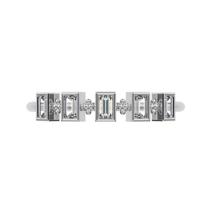 0.25Ct Baguette Cut Simulated Clear Diamond Minimalist half eternity eye Stackable square 14K / 18K Solid White Gold everyday wedding band