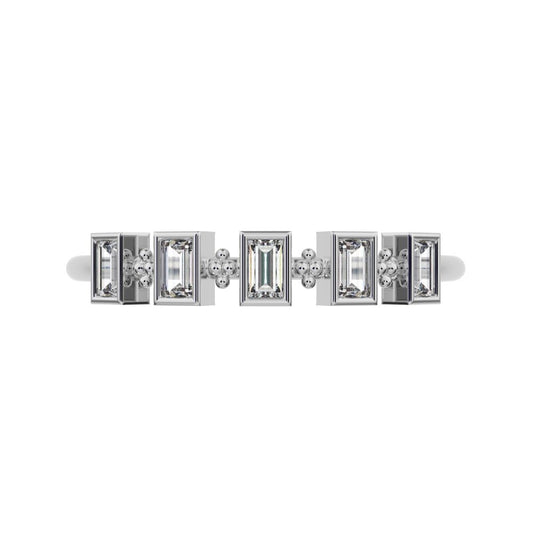 0.25 ct Baguette Cut Moissanite dainty Minimalist half eternity eye Stackable square 14K / 18K Solid White Gold everyday wedding band