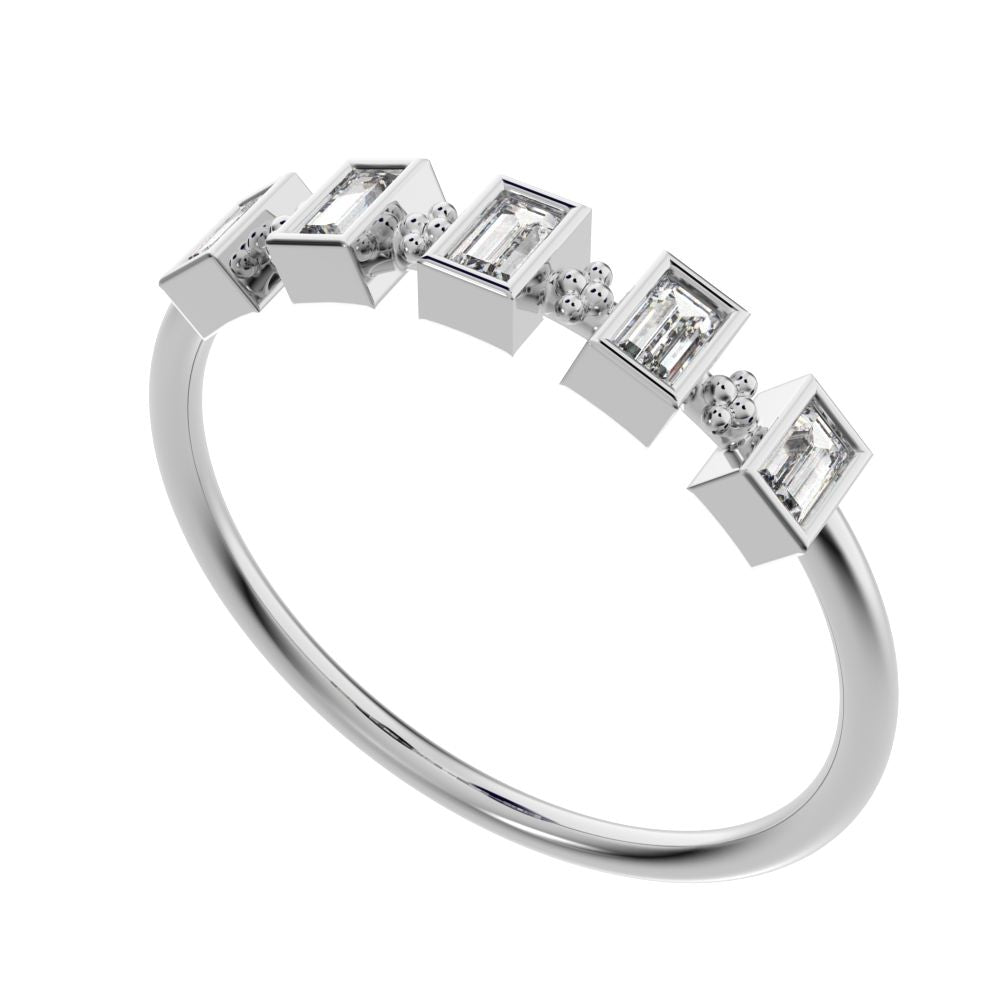 0.25Ct Baguette Cut Simulated Clear Diamond Minimalist half eternity eye Stackable square 14K / 18K Solid White Gold everyday wedding band