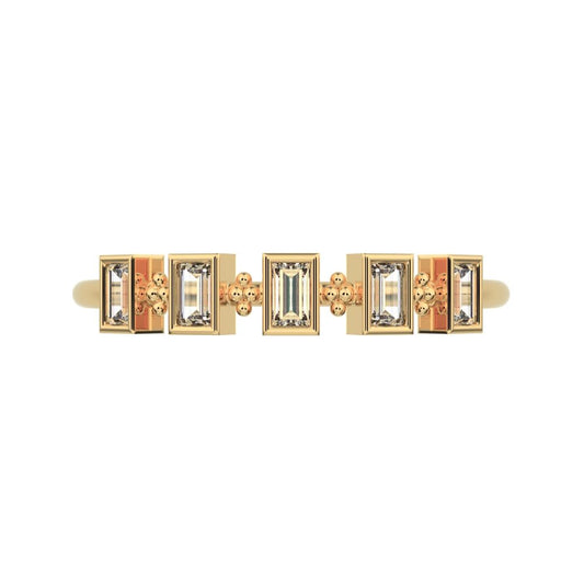 0.25Ct Baguette Cut Simulated Clear Diamond Minimalist half eternity eye Stackable square 14K / 18K Solid Yellow Gold everyday wedding band