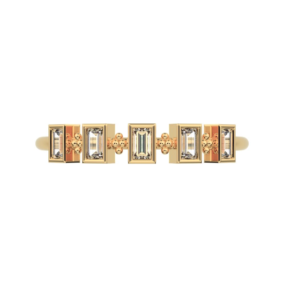 0.25 ct Baguette Cut Moissanite dainty Minimalist half eternity eye Stackable square 14K / 18K Solid Yellow Gold everyday wedding band