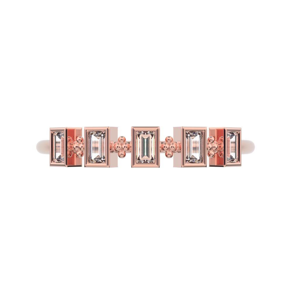 0.25Ct Baguette Cut Simulated Clear Diamond Minimalist half eternity eye Stackable square 14K / 18K Solid Rose Gold everyday wedding band