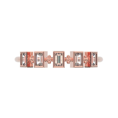 0.25Ct Baguette Cut Simulated Clear Diamond Minimalist half eternity eye Stackable square 14K / 18K Solid Rose Gold everyday wedding band