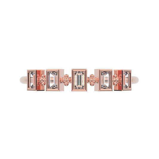 0.25Ct Baguette Cut Simulated Clear Diamond Minimalist half eternity eye Stackable square 14K / 18K Solid Rose Gold everyday wedding band