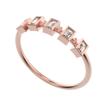 0.25Ct Baguette Cut Simulated Clear Diamond Minimalist half eternity eye Stackable square 14K / 18K Solid Rose Gold everyday wedding band