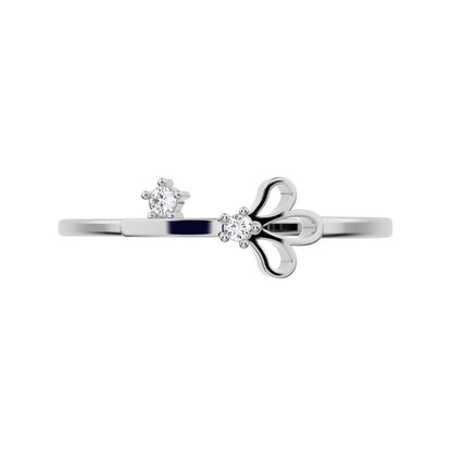 0.025 ct Round Cut Simulated Clear Diamond dainty Minimalist Floral Petal Nature light 14K / 18K Solid White Gold everyday wedding band