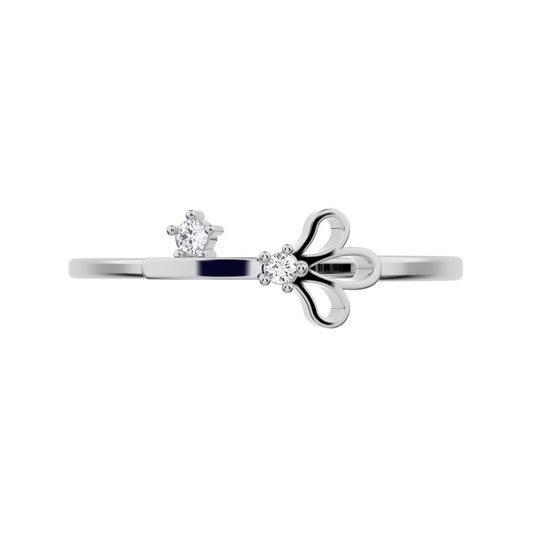 0.025 ct Round Cut Simulated Clear Diamond dainty Minimalist Floral Petal Nature light 14K / 18K Solid White Gold everyday wedding band
