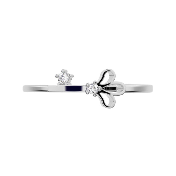 0.025 ct Round Cut Simulated Clear Diamond dainty Minimalist Floral Petal Nature light 14K / 18K Solid White Gold everyday wedding band