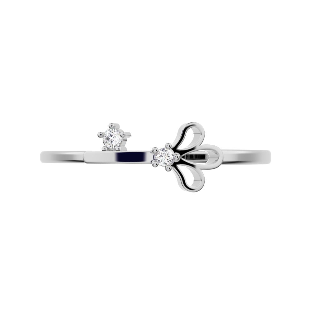 0.025 ct Round Cut Moissanite dainty Minimalist Floral Petal Nature light 14K / 18K Solid White Gold everyday wedding band