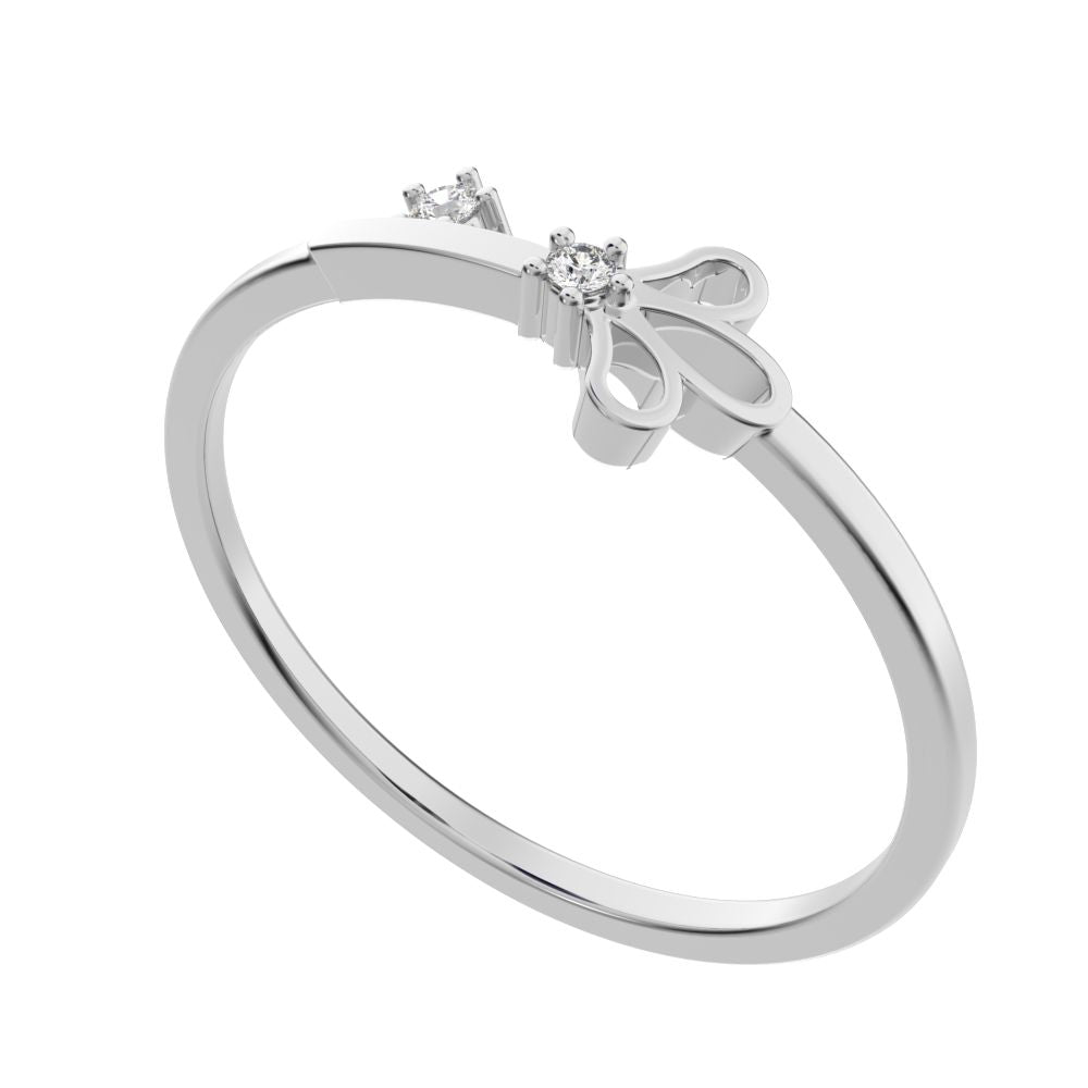 0.025 ct Round Cut Simulated Clear Diamond dainty Minimalist Floral Petal Nature light 14K / 18K Solid White Gold everyday wedding band