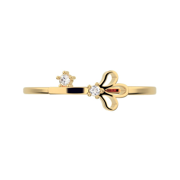 0.025 ct Round Cut Simulated Clear Diamond dainty Minimalist Floral Petal Nature light 14K / 18K Solid Yellow Gold everyday wedding band