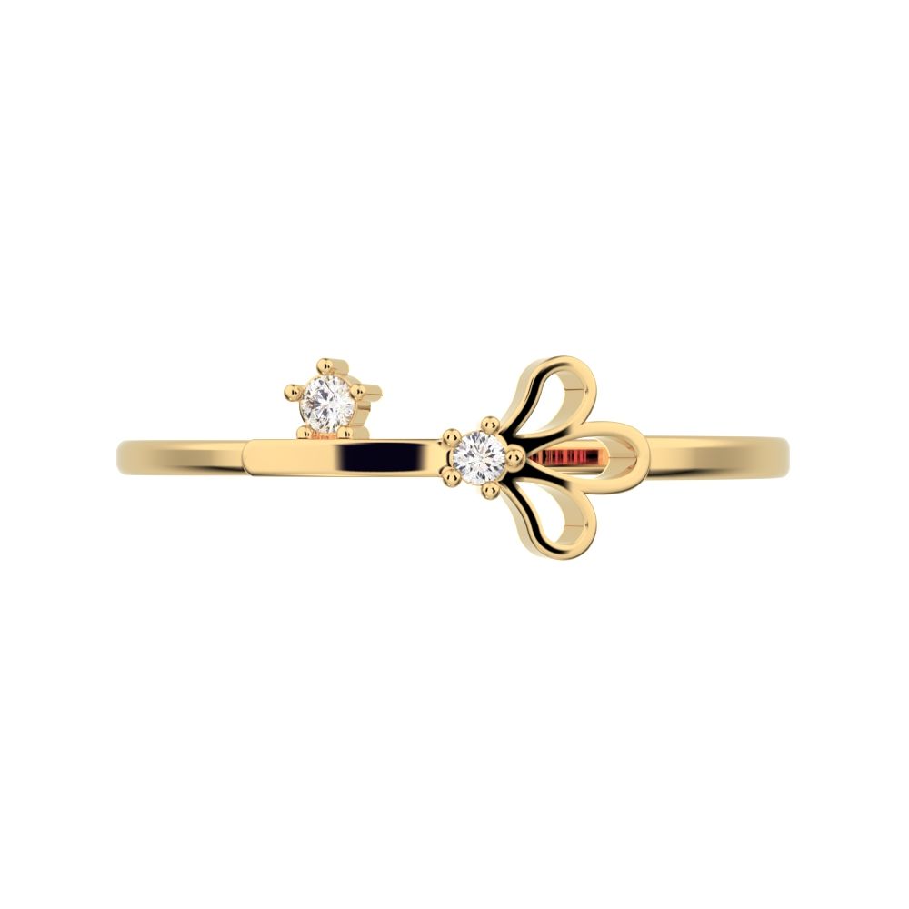0.025 ct Round Cut Moissanite dainty Minimalist Floral Petal Nature light 14K / 18K Solid Yellow Gold everyday wedding band