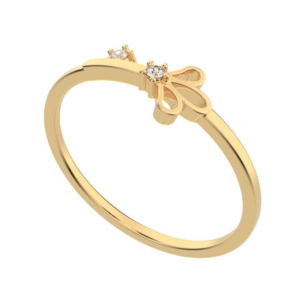 0.025 ct Round Cut Moissanite dainty Minimalist Floral Petal Nature light 14K / 18K Solid Yellow Gold everyday wedding band