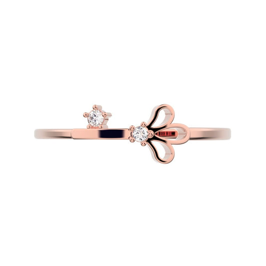 0.025 ct Round Cut Simulated Clear Diamond dainty Minimalist Floral Petal Nature light 14K / 18K Solid Rose Gold everyday wedding band