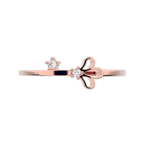 0.025 ct Round Cut Simulated Clear Diamond dainty Minimalist Floral Petal Nature light 14K / 18K Solid Rose Gold everyday wedding band